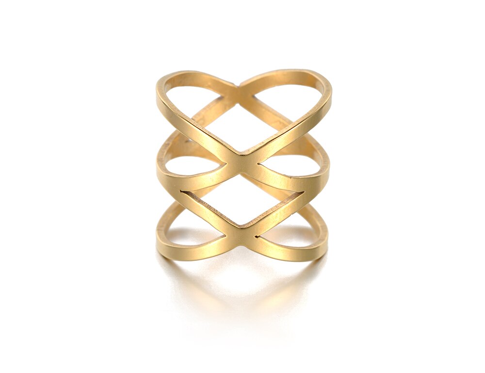Trendy Hollow Double X Shapae Anniversary Rings Gold Color Stainless Steel Wedding Ring Jewelry For Women Christmas R18121