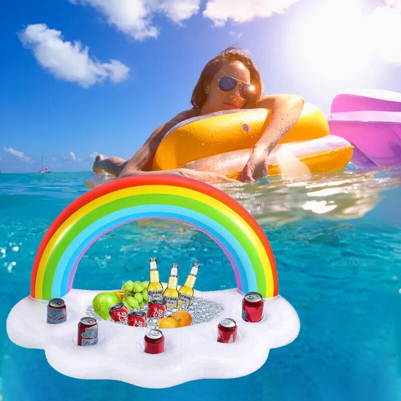 35inch Swimming Pool Floating Holder Inflatable Pool Float Table Outdoor Water Play Supplies Rainbow Pool Drink Holder