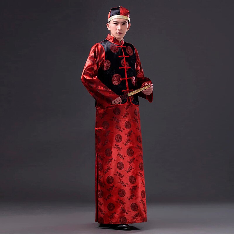 Uomini costume di Popolo Cinese veste + Maglia Maschio vestito di Linguetta Cinese Tradizionale costume Rosso Sposo Vestiti Cinese film costume 16