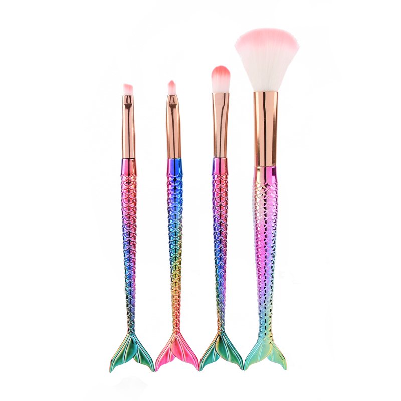 Karsyngirl-brocha de maquillaje de sirena, traje de cuatro piezas, fibra colorida, pelo suave, polvo suelto, herramientas de maquillaje de belleza: Gris