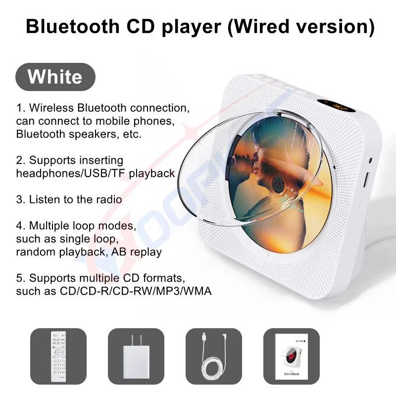 Woopker CD Player KC-718 Portable Multifunction CD VCD Stereo DVD Player Support CD/Bluetooth Speaker/FM Radio/USB Drive: grey