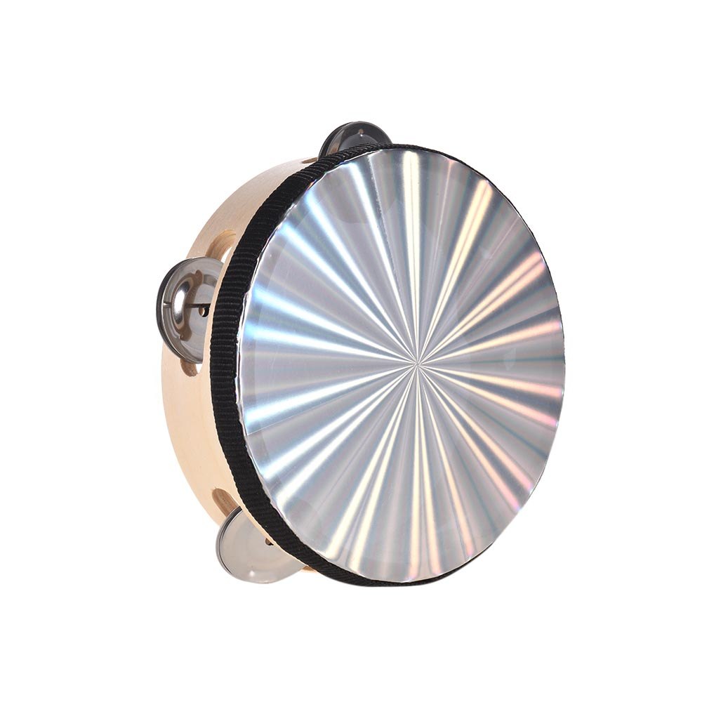 6 Inch Holz Radiant Tamburin Handbell Hand Trommel mit Einreihige Jingles Reflektierende Trommel Kopf Percussion Instrument Musikalische