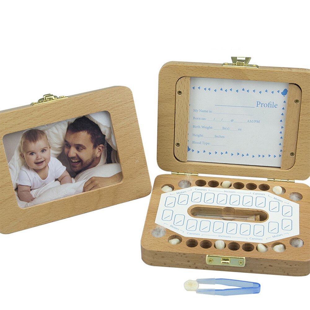 Baby Houten Fotolijst Tanden Opbergdoos Tand Besparen Organizer Box Kids Melk Tanden Opslag Verzamelen Tanden Souvenirs D250