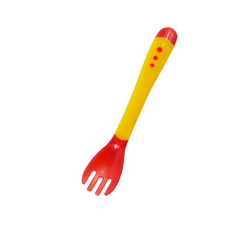 Baby Silicon Lepel Baby Veiligheid Temperatuur Sensing Kids Kinderen Bestek Voeden Lepels en Vork: Yellow Fork