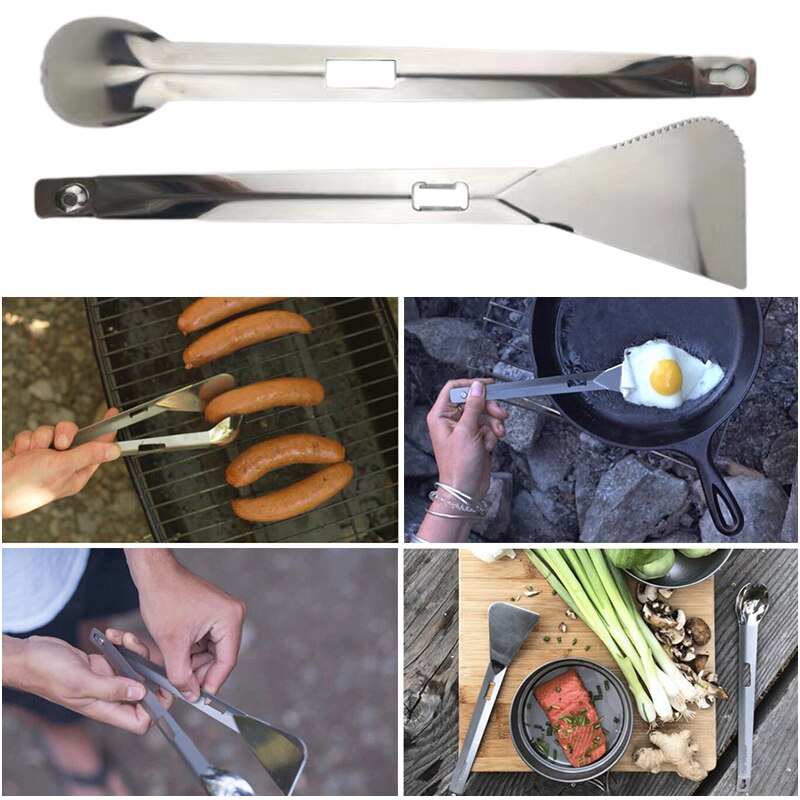 Kitchen Tools Spatula Set Turners Stainless Steel Multi Utensil Camping BBQ Clip Picnic 3 In 1 Tongs Spatula Spork Utensils