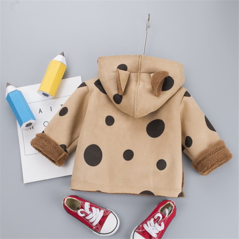 F Autumn Winter Ears Hooded Jacket for Newborn Baby Warm Coats Outerwear Childrens Boy Girls Polka Dot Clothes Jackets 0-3T