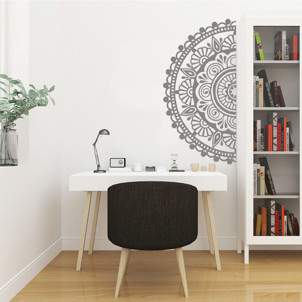 Demi Mandala autocollant Mural pour maison tête de lit pour méditation Yoga amovible vinyle autocollant Art Mural salon chambre murale