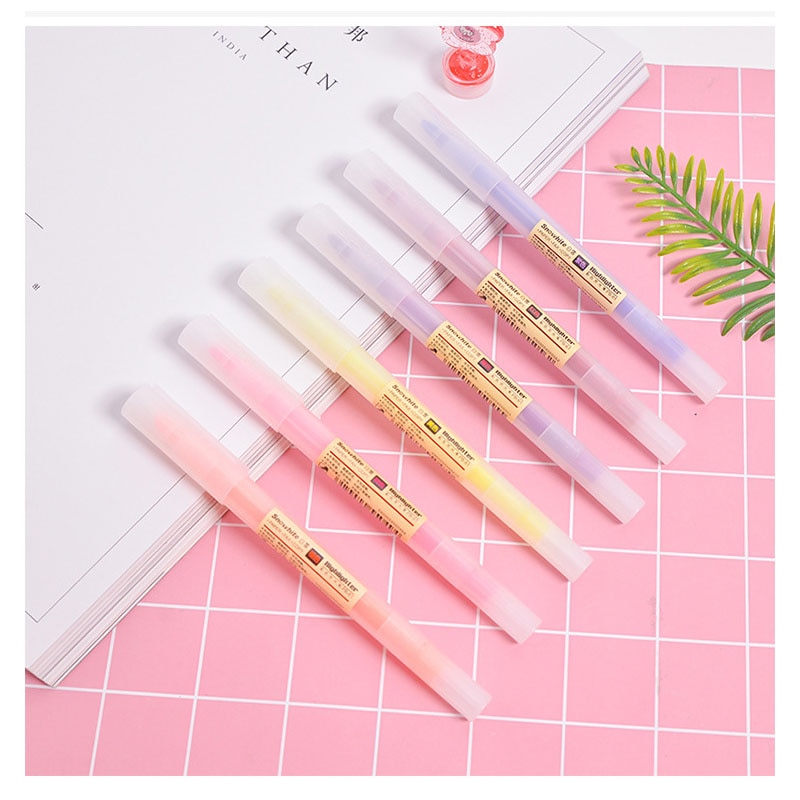 6 Pcs/set Japanese Stationery muji style Mild Liner Double Headed Milkliner Pen Highlighter Marker for painting or note Pen