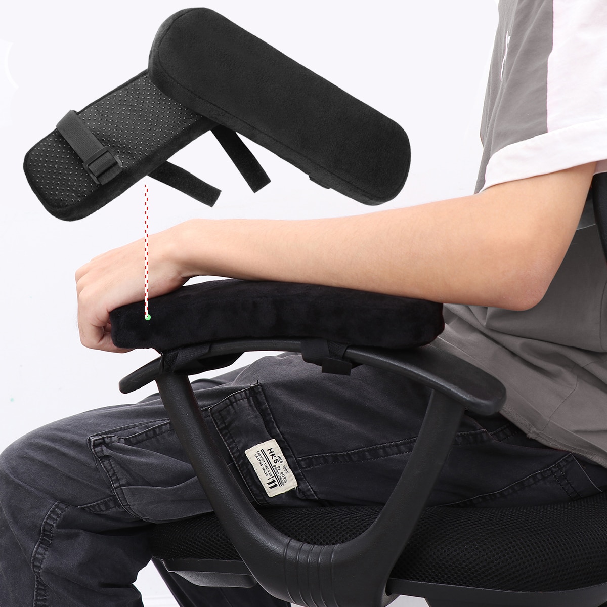 2pcs Memory Foam Armrest Pad Chair Armrest Pads Ultra-Soft Elbow Pillow Support With Strap Arm Rest Cover Pad Support Holder