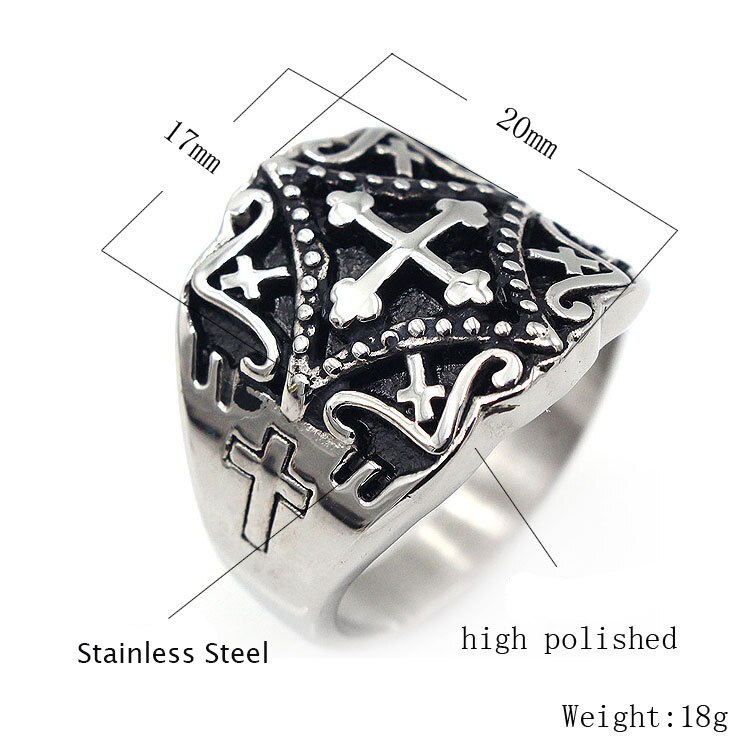 AsJerlya Retro Jesus Cross Ring Men Stainless Steel Cool Biker Ring Jewelry For Women Man Religious Belief Rings Jewelry