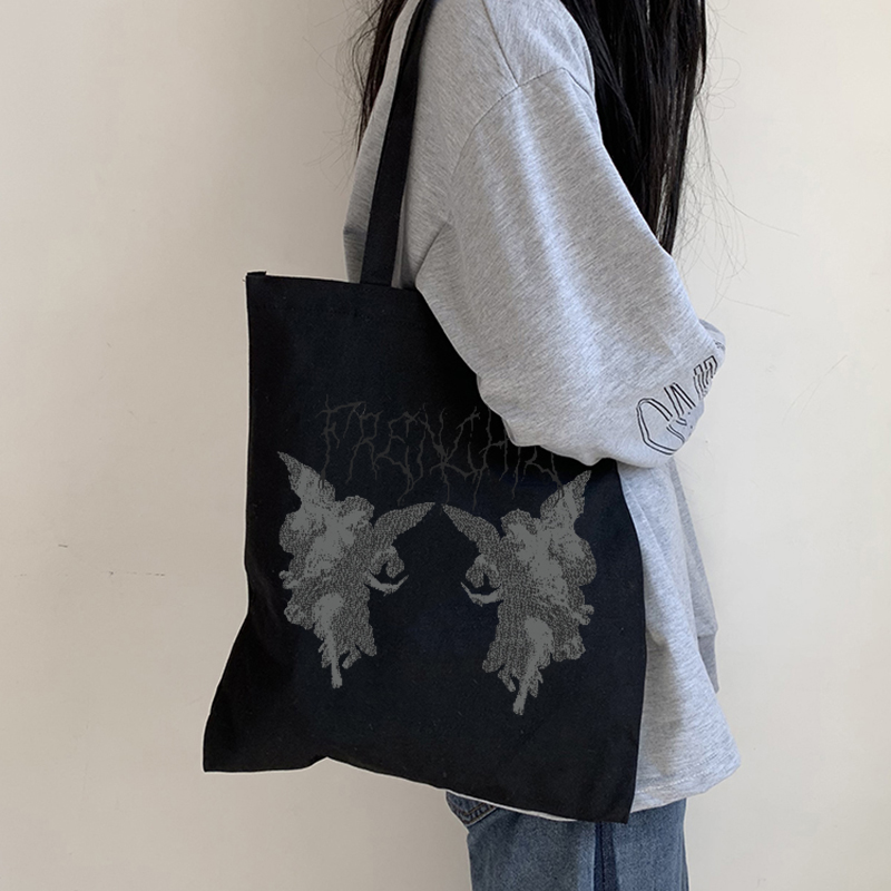 Bolso de lona con estampado de Ángel gótico para mujer, bolsa punk de gran capacidad, informal, divertida, Harajuku, bolso de hombro de estilo hip hop