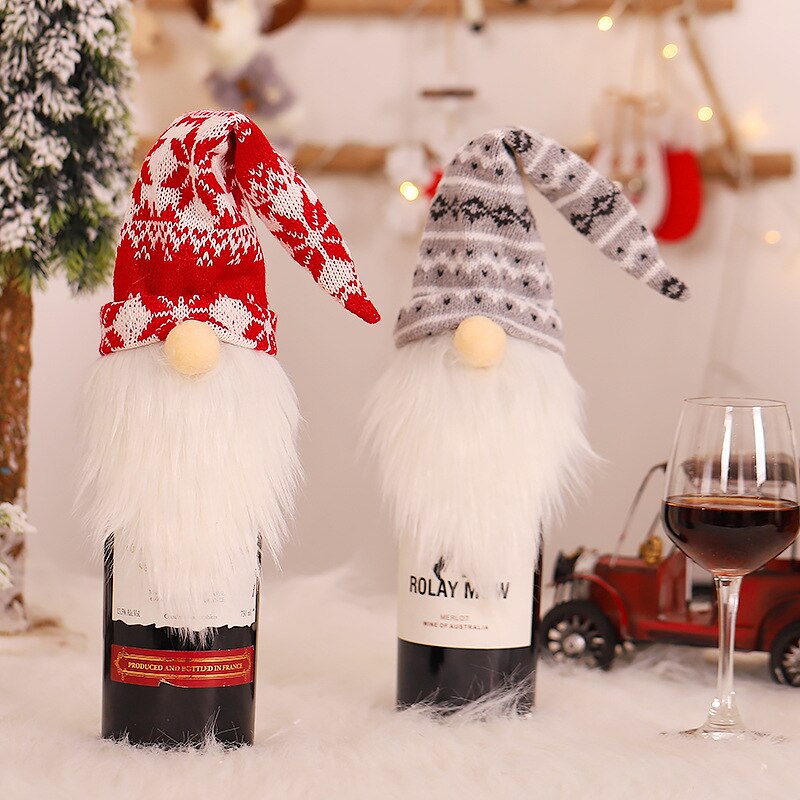 Topphatt jultomten flaskskydd juldekor vinflaskskydd navidad årsdekor jultomten stickad rödvinsflaska