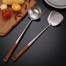 304 Stainless Steel Spatula Spoon With Wooden Handle Lengthened Cooking Spoon Anti-Scalding Cooking Shovel Kitchenware: Type 4