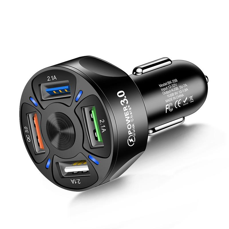 Adaptador de carga rápida para coche, dispositivo de 48W, 7A, Mini, 4 puertos, USB, para iPhone 12, Xiaomi, Huawei, productos para coche: black