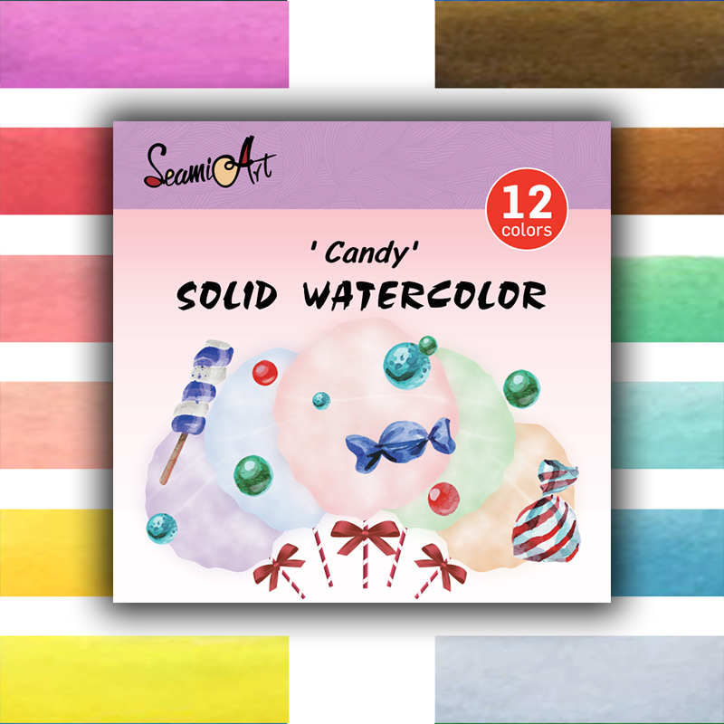 SeamiArt-Juego de acuarelas lavables para niños, pinturas de acuarelas en 12 colores, juego de acuarela sólido, paquete Simple para pintar: 12 color Candy