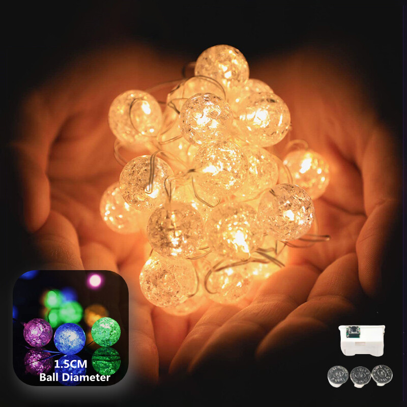 Led Lichtslingers Knop Op Batterijen Werkende Kristallen Bol Verlichting Waterdichte Zonne-Energie Patio Licht Voor Kerst Kamer Decor
