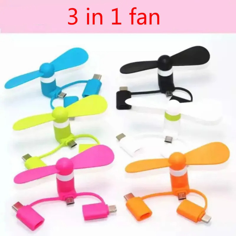 3 in 1 bærbar rejse mobiltelefon mini ventilator køler til android type-c micro usb c til ipad iphone 16 5 6s 7 plus 8 x xs