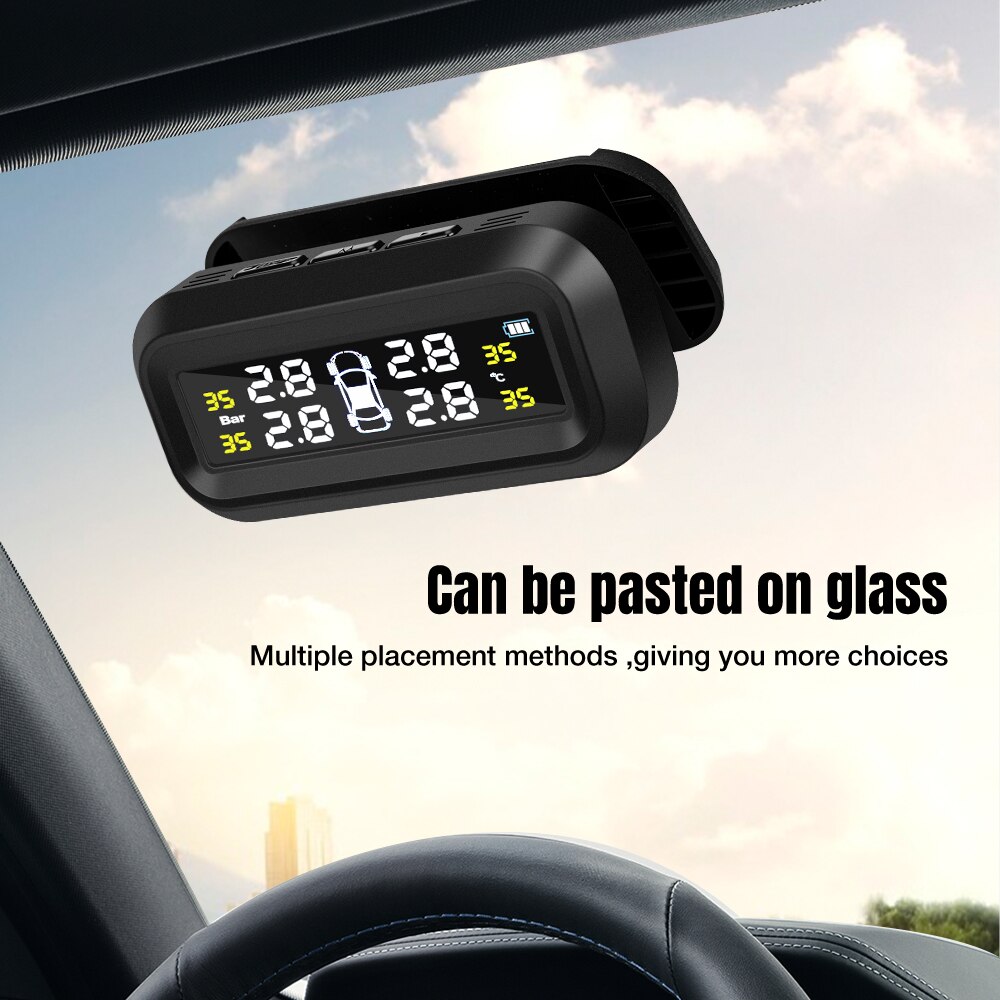 Solar Power TPMS Tire Pressure Sensor Temperature Warning Digital Display Car Tire Pressure Monitor System Alarm Car Fuel Save