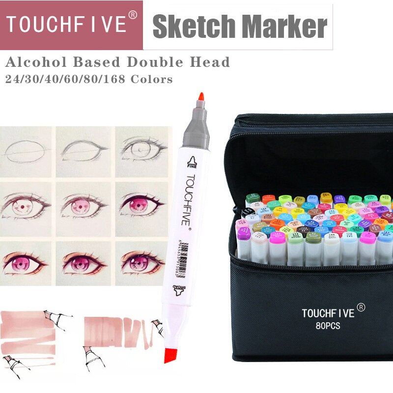 TouchFIVE Marker Pen Set 30/40/60/80/168Colors Art Sketch Markers Manga Alcohol Based Marker Student Drawing Supplies