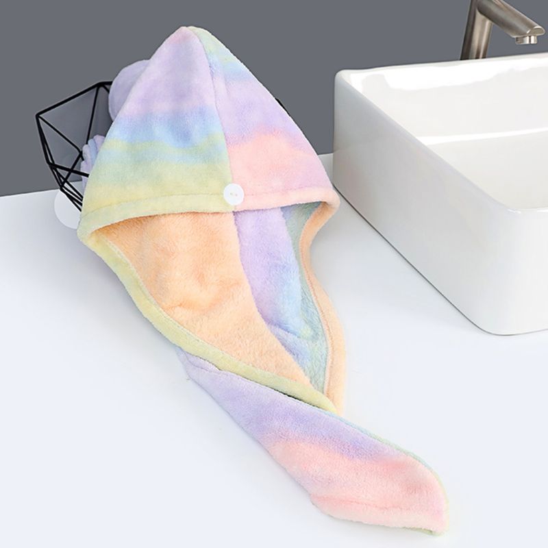 Kvinder tie-dye regnbue farverig håndklæde wrap koral fløjl super absorberende hurtig hår tør hat bad bruser turban cap