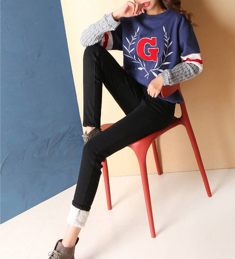 Winter Thicken Cashmere Warm Jeans Women Snow Wear Fleece Denim Trousers Female Casual Plus Size Leggings Slim Pencil Pants: black / 31 60-65kg