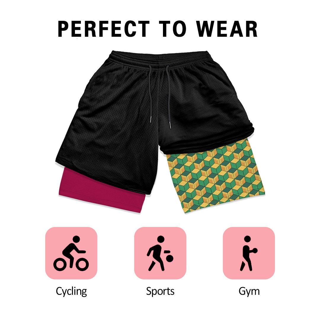 Calções desportivos de compressão para performance masculino, calções elásticos, secagem rápida, 2 em 1, ginásio, fitness, treino, verão