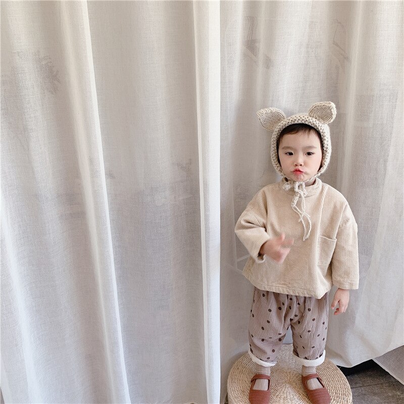 I bambini di Velluto A Coste T Camicette Nuovo Autunno Inverno I Vestiti Della Ragazza Manica Lunga Magliette E Camicette Maglione Peluche Addensare casuale Stile di Disegno Dei Ragazzi del Cotone