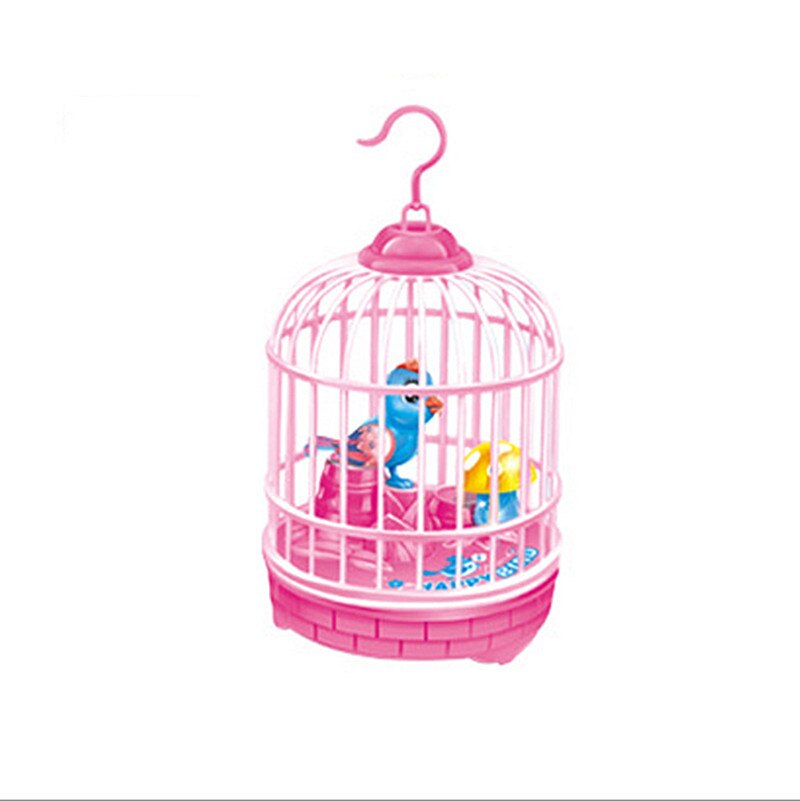 Mini Simulation Bird Cage Induction with Light Voice-activated Birdcage Toys Children's Small Birdcage Toys Novelty Toys: Pink