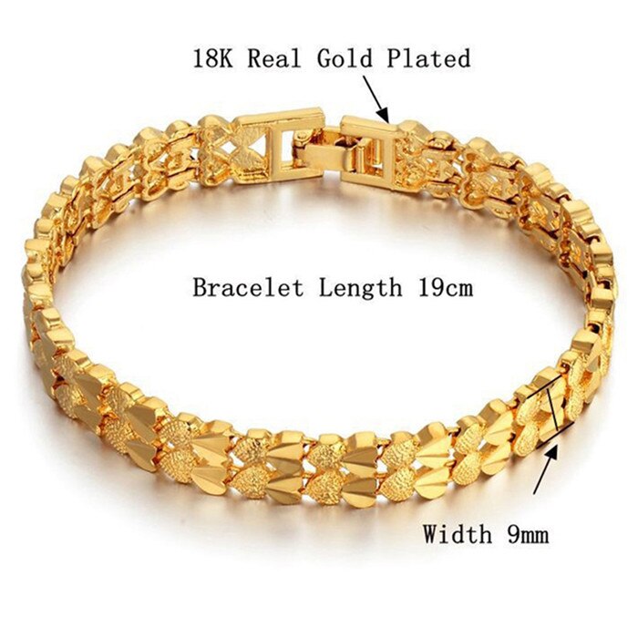 Trendy Heart Multi shape Punk Bracelet Curb Link Chain Gold Color Bracelets Bangle For Men Women Jewelry: SL468G