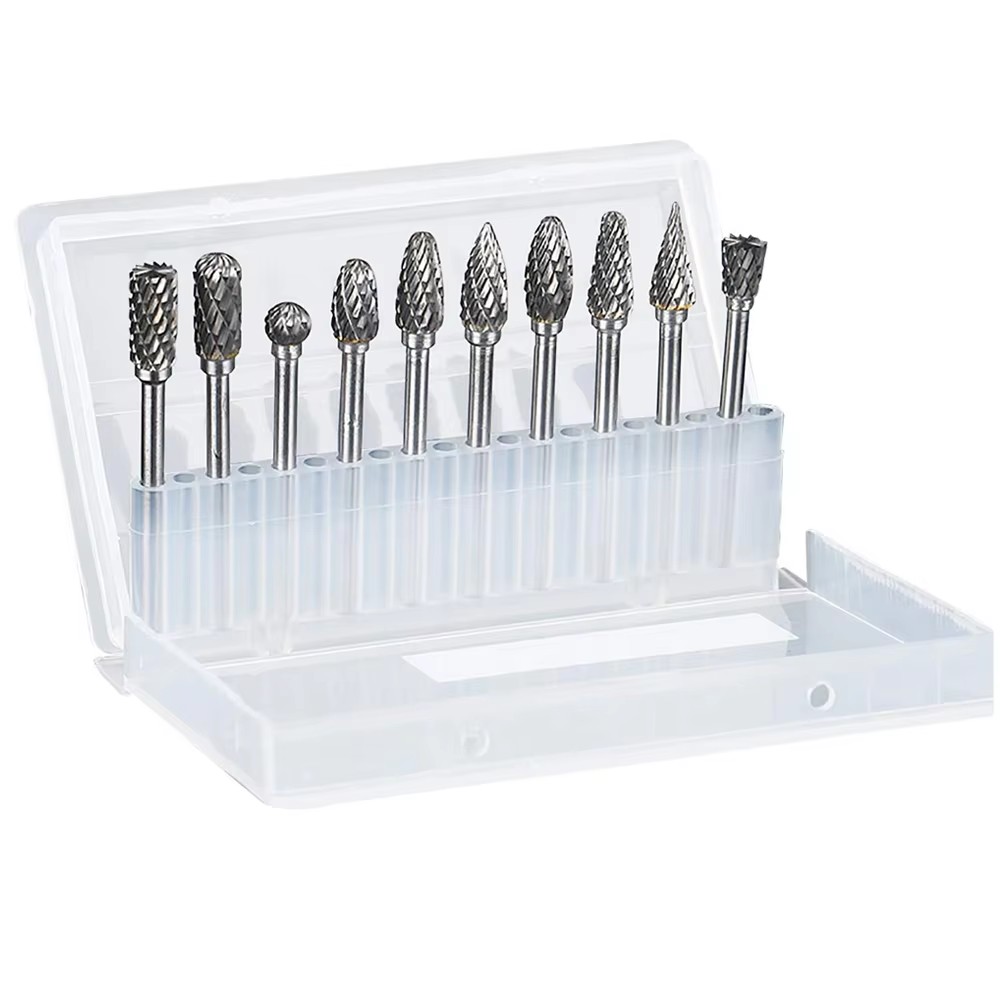 Tungsten Carbide Rotary Burr 10pcs Carving Burr Bits Double Diamond Cut Dremel Tools for Wood Stone Carving Steel Metal Working: Default Title