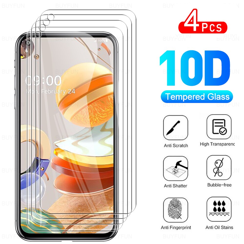 4Pcs Full Cover Protective Glass For LG K61 Tempered Glass Protection For L G LGK61 K 61 LMQ630EAW 6.53&quot; Screen Protector Film