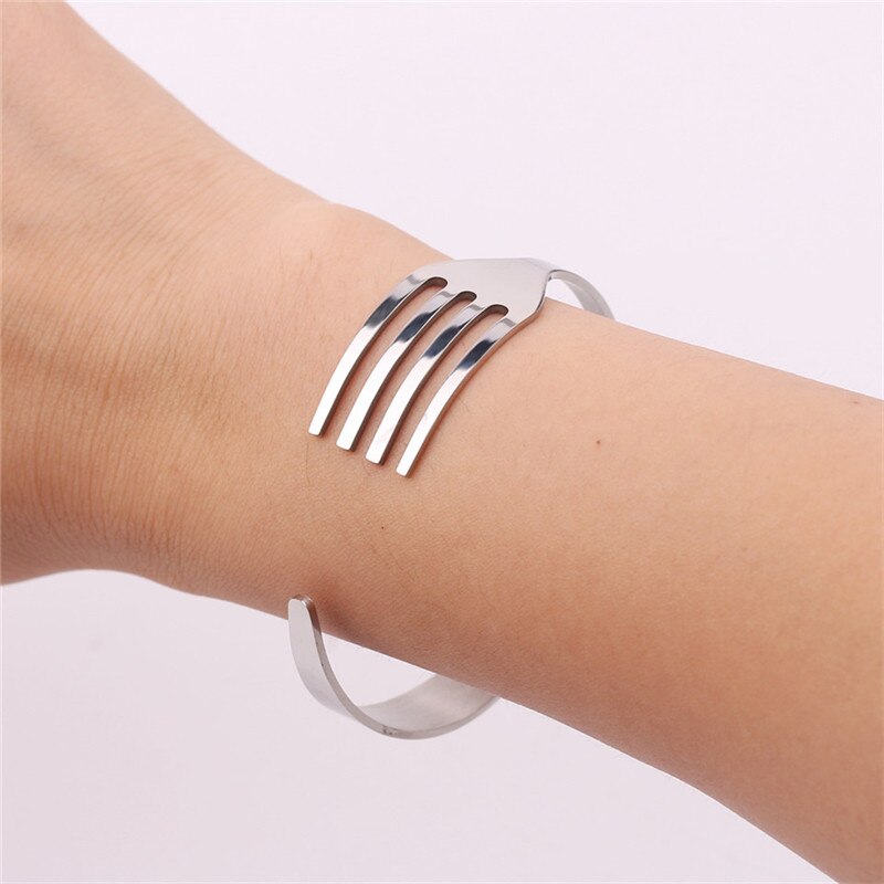 Pulseras de cuchara de tenedor para hombre y mujer, brazaletes de acero inoxidable, Hip Hop, Rock, 4 colores, pulsera de puño para mujer, joyería Punk