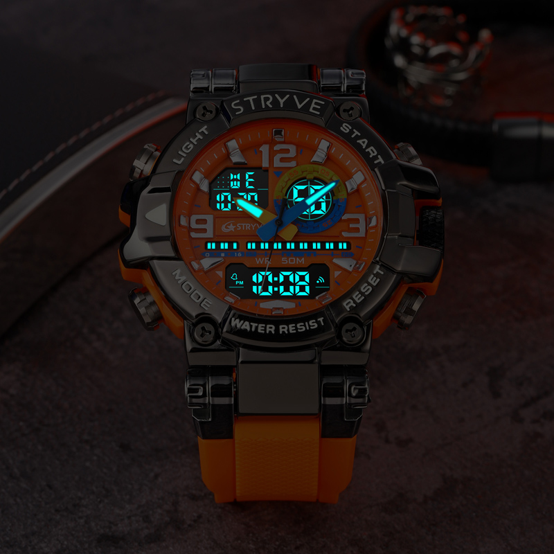 STRYVE Men's Watch Digital-Analog Dual Movement 5ATM Waterproof Watches Sports Watch for Men's 8025