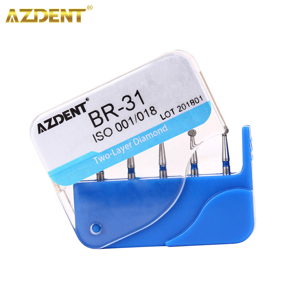 AZDENT 5 pièces/boîte fraise diamantée dentaire deux couches fraises diamantées pour pièce à main à grande vitesse 450,000 tr/min modèle BR-31 SF-41 BR-40 FO-32