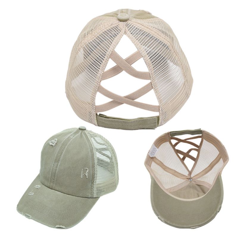 Women Distressed Washed Mesh Baseball Cap Leopard Camo Ponytail Band Trucker Hat: 4