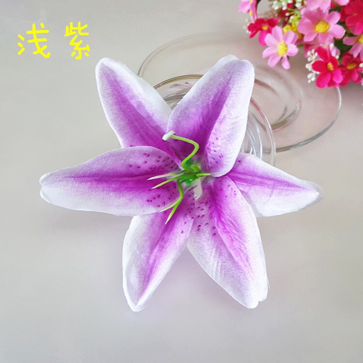 Flores de lirio artificiales de 13CM, cabezas de flores de seda, lirios de simulación, decoración de en casa, boda, manualidades de álbum de recortes, 10 unids/lote: Light purple