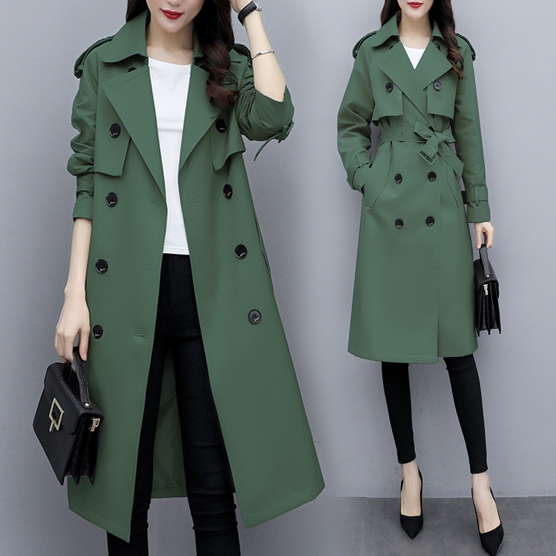 Autumn Women Classic Double Breasted Trench Coats Slim Wild Medium Length Windbreaker Coat British Style Ladies Outerwear 45