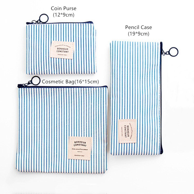 Travel Cosmetic Bag Organizer Women Zipper Makeup Bag Female Small Necessity Beauty Handbag Purse Pencil Make Up Bags: Striped-Blue / Coin Purse