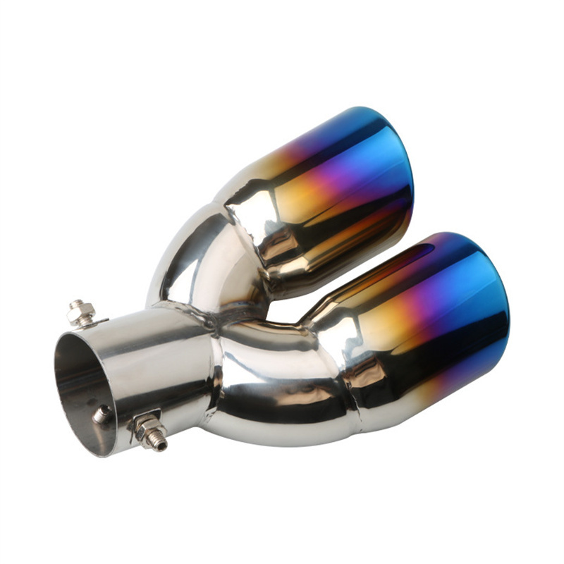 Embout de tuyau d'échappement universel en acier inoxydable, 63mm, Double sortie, silencieux, pour voiture: Curved Roast Blue