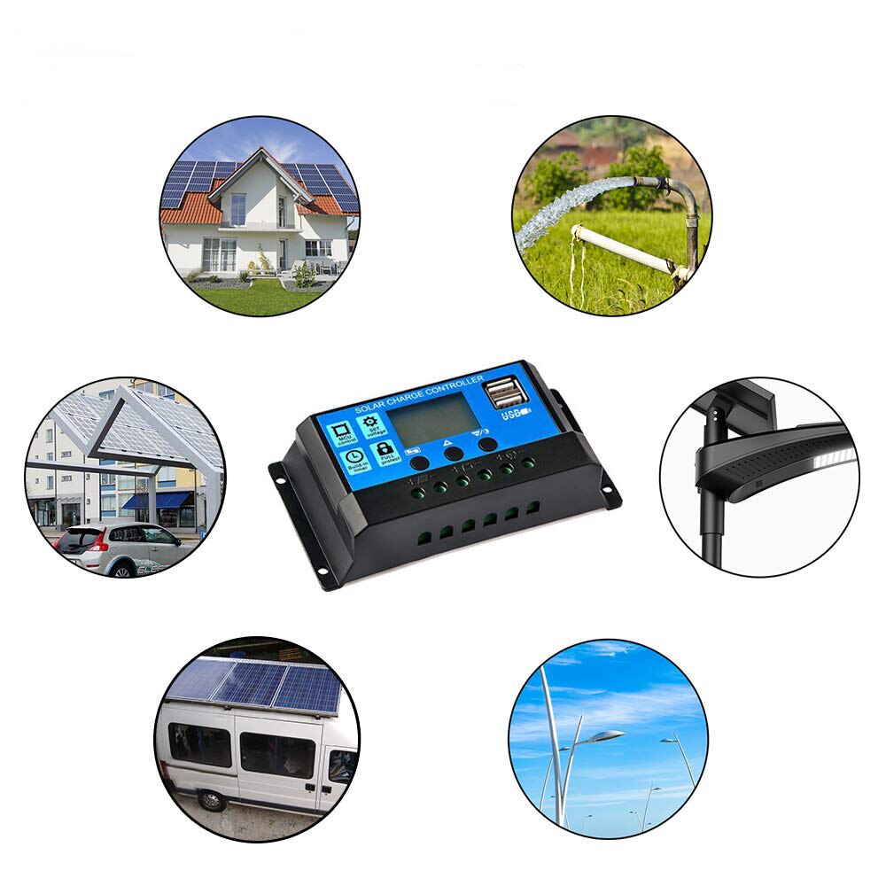 solar charge controller 10A 20A 30A 12v/24v home solar panel kit solar regulator for with dual USB port