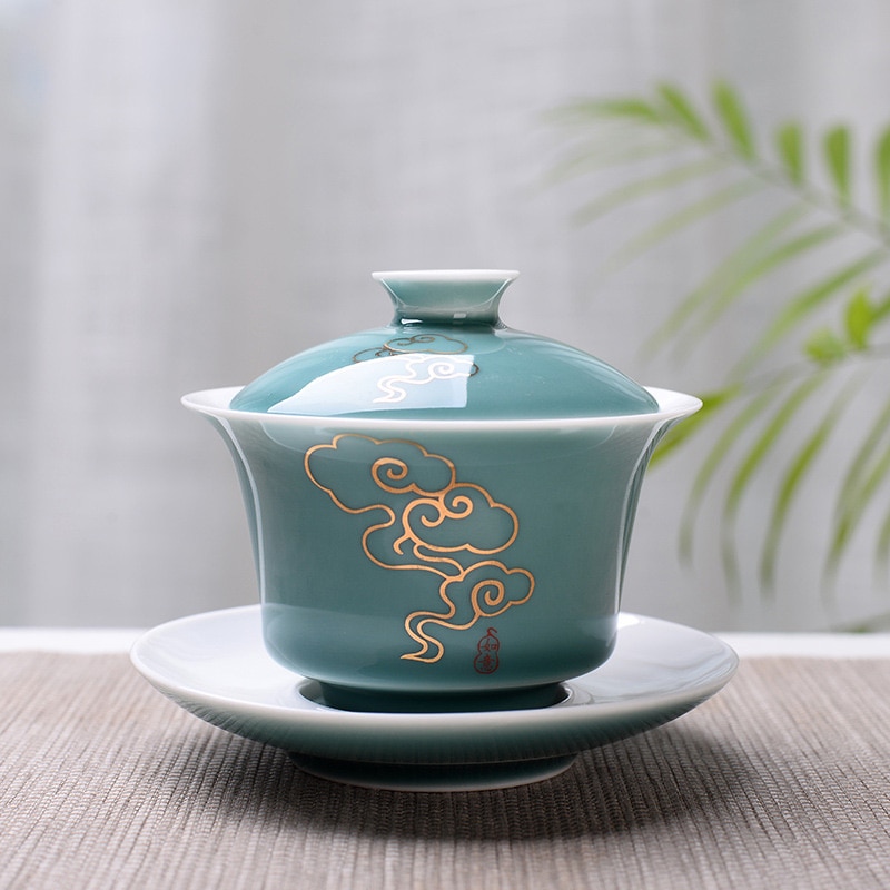 150ml KungFu Tea Set Advanced Obsidian Tea Tureen,Chinese Kung Fu Flower Gaiwan Puer Kettle,Teapot lovers must have