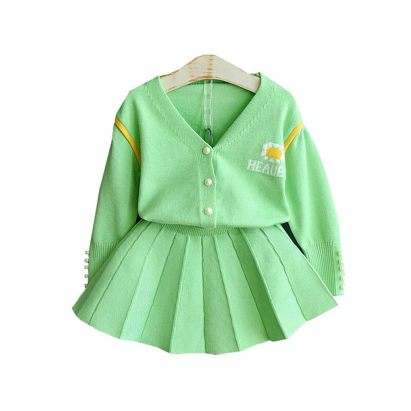 Conjunto de ropa para niños y niñas, suéteres para niñas pequeñas, suéter de punto, falda superior, 2 piezas, ropa de invierno