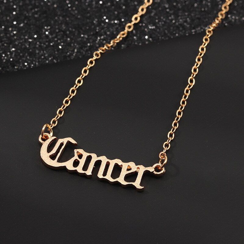 Zodiac Alphabet Necklace Creativity European Girls Twelve Constellation Alloy English Letter Necklaces Jewelry For Women: NZ1526Cancer