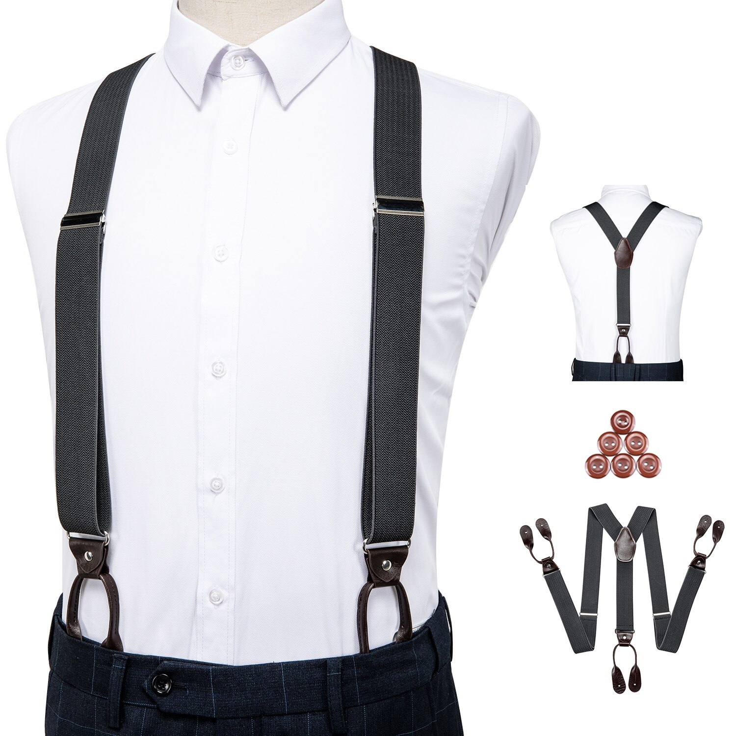 Bretels Voor Mannen Lederen Getrimd Knop End Elastische Smoking Y Terug Verstelbare Heren Mode Bretels Broek Bretels Bruin Dibangu: DJ-522