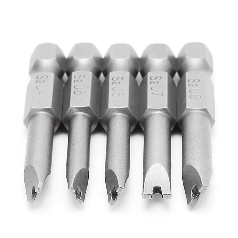 5Pcs 1/4 Inch Shank Hex Magnetic U Shaped Screwdriver Bits 50mm Length Long Spanner Screw Driver U4-U8