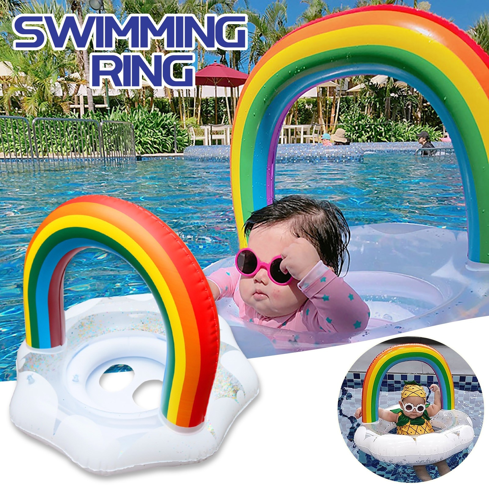 Regenboog Zwemmen Ring Zwembad Float Babyzitje Opblaasbare Cirkel Zwemmen Veiligheid Training Voor Kinderen Zomer Beach Party Zwembad Speelgoed