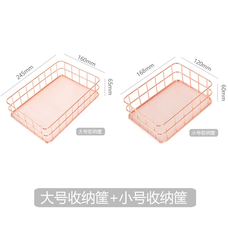 Rose Gold Metal Desktop Storage Baskets Makeup Organizer Eyeliner Brush Set Storage Chopsticks cage Pen Holder Jewelry Storage: e
