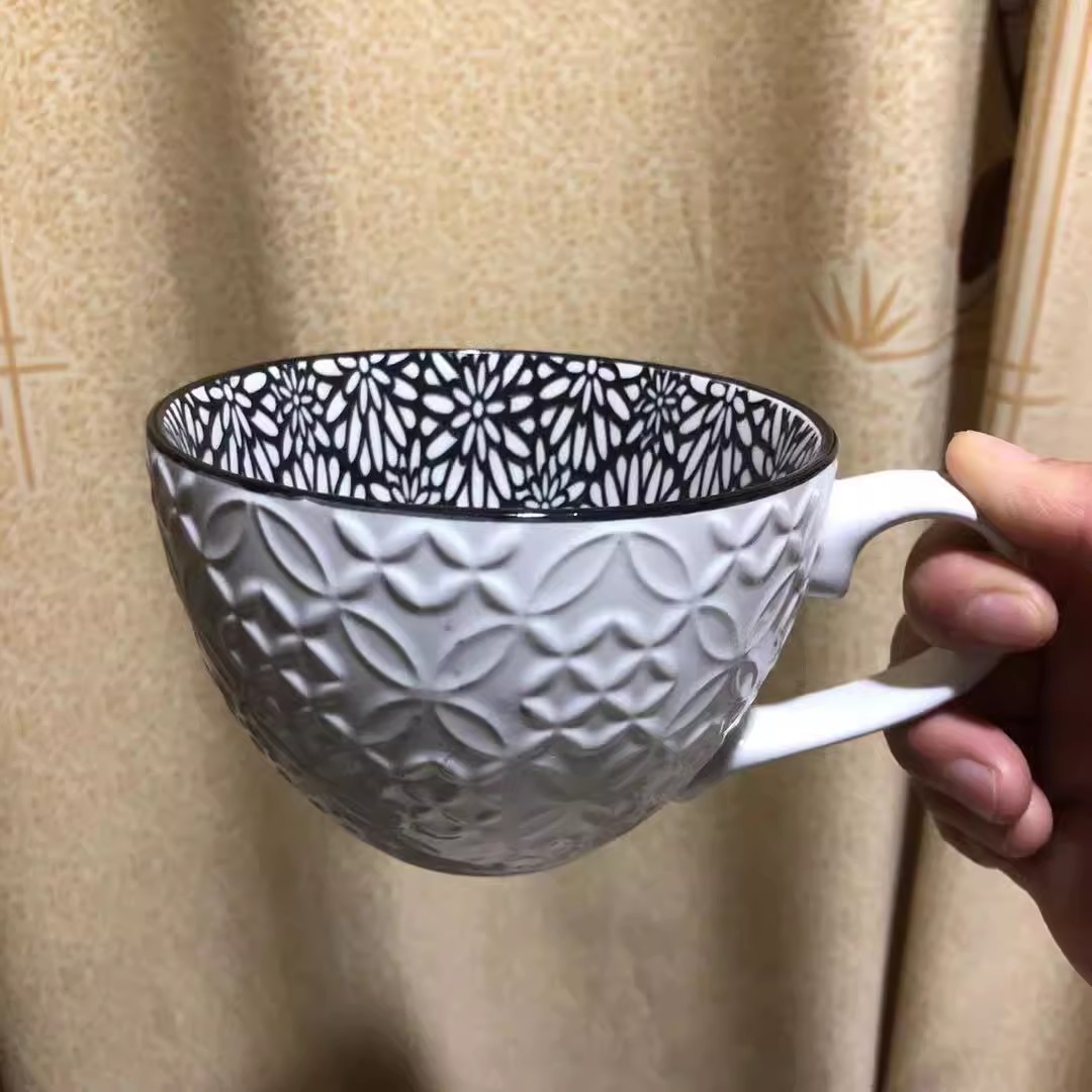 Taza de café de cerámica pintada a mano, taza Vintage creativa, cafetería, suministros de Bar, personalidad en relieve, taza de desayuno, dolor de manos colorido: Morado