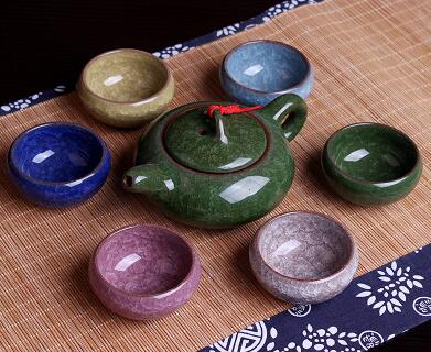 Chinese Kungfu Tea Sets Ice break Porcelain Tea Pot Tea Cups (7pcs) Tea Service Set: Mixed