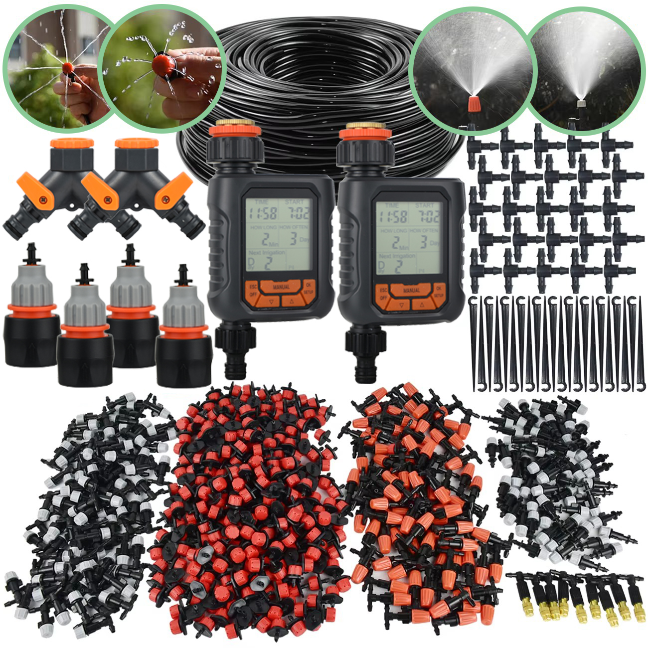 Sprycle 30–50 m Gartenbewässerung, Bewässerungssystem, Tropf-Set, verstellbare Nebeldüsen, automatisches Spray, für den Außenbereich, Hof, Gewächshaus